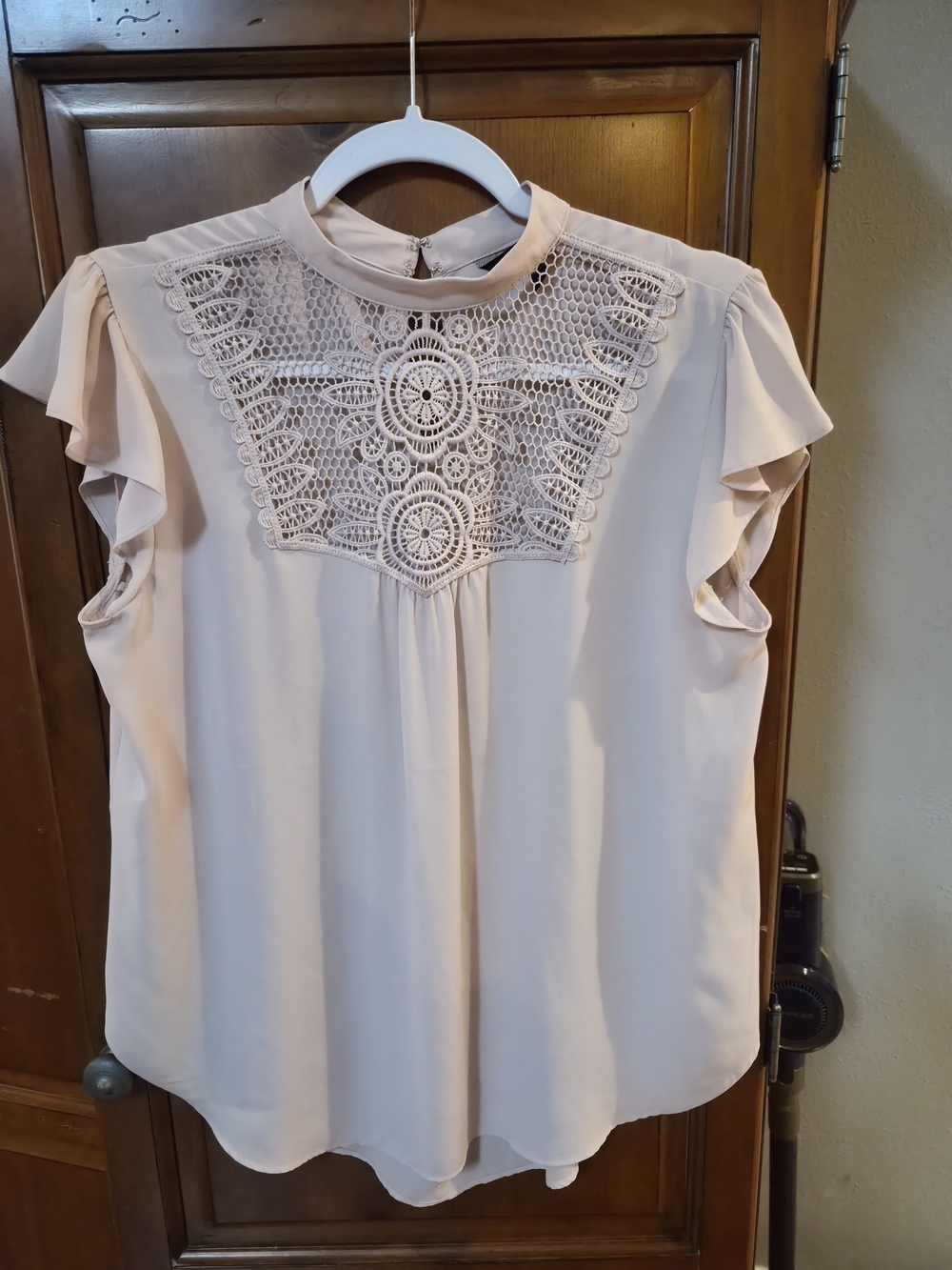 Express Blush Lace Yoke Flutter Sleeve Top